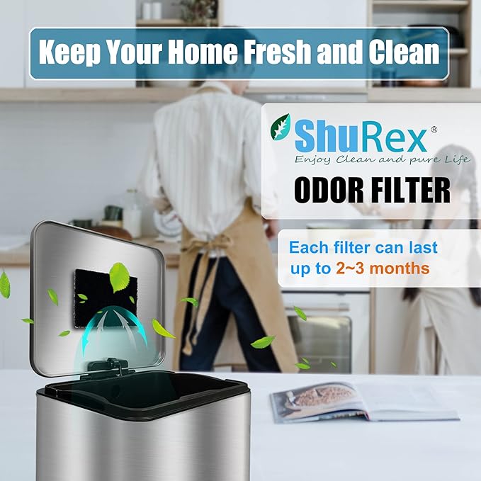 12-Pack Universal Stick-on Trash Can Odor Absorbing Filters, Activated Charcoal Purifying Deodorizer for Trash Cans, Compost Buckets, Countertop and Recycle Bins (Rectangle)