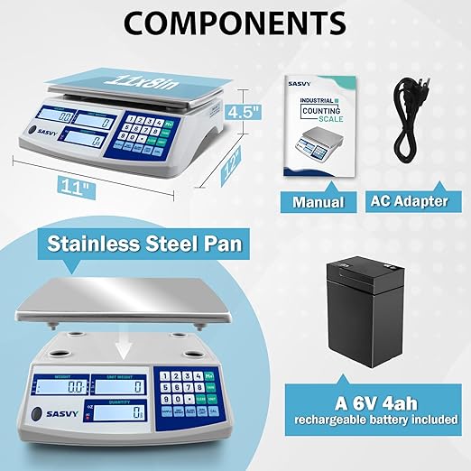 Counting Scale (66lb/30kg, 0.1g) lb/oz/kg/g Industrial Digital Inventory Scale with Battery for Small Parts, Coins, Pieces, Tickets