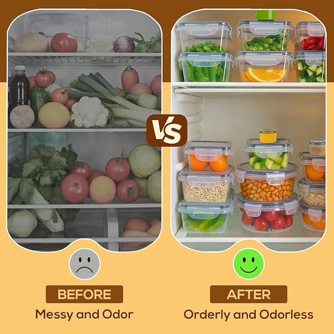 50 PCS Food Storage Containers with Lids, Clear Stackable Airtight Leakproof Reusable Plastic Meal Prep Container Set for Kitchen Storage/Lunch, Fridge/Microwave Safe with Labels&Pen