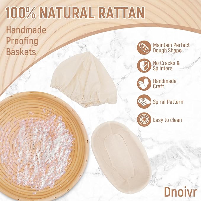 Sourdough Bread Kit - 9" & 10" Banneton Baskets, Bread Lame, Dough Scraper, Silicone Sling - Artisan No-Knead & Dutch Oven Baking Starter Set (Set 2)