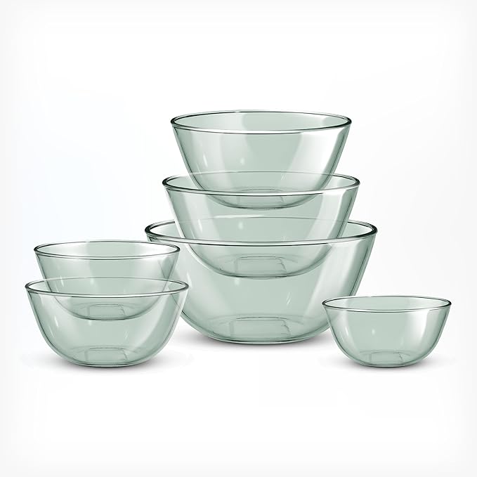 COOK WITH COLOR 12 Pc Glass Mixing Bowl Set with Lids – Borosilicate Glass Nesting Bowls for Cooking, Baking and Meal Prep, Colored Green