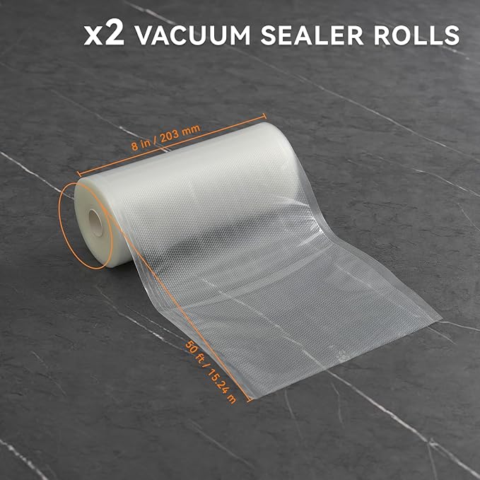 8" x 50' Vacuum Sealer Rolls, 2 Pack-Ideal for Food Storage, Sous Vide, and Meal Prep, Keep Food Fresh and Nutrients, Wevac Lite