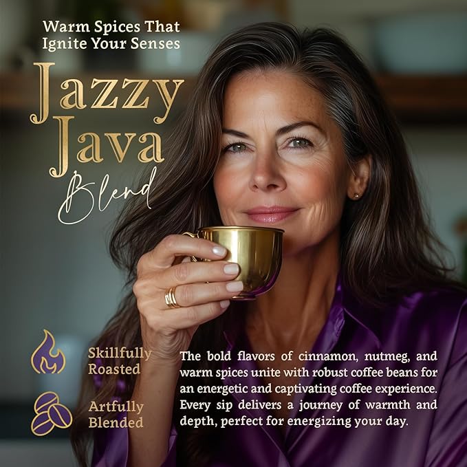 Jazzy Java – Spiced & Nutty Flavored Ground Coffee – Organic, Medium Roast, 100% Arabica, Single Origin – Naturally Flavored – by Coffea Flavor