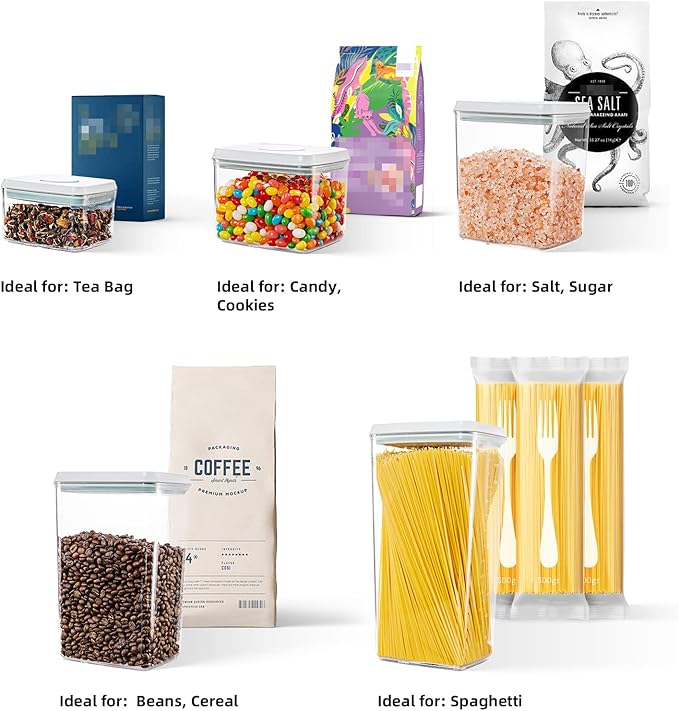 Airtight Pop Food Containers 10-Piece Set BPA-Free Stackable Air Tight Pantry Storage Containers Ideal for Storage Cereal Snack Flour Sugar Spaghetti