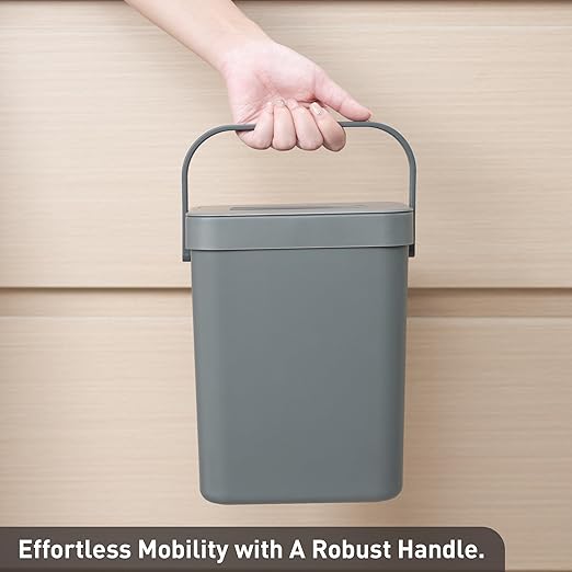 EKO Puro Mini Wall-Mounted Kitchen Trash Can with Lid Food Waste Caddy, 0.79 Gal / 3L (Grey)