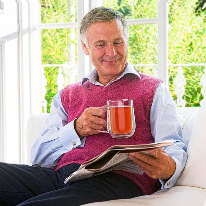 Double Walled Glass Coffee Mugs 16 OZ, Borosilicate Glass Coffee Cups Set of 4 with Spoons, Insulated Clear Coffee Mug for Hot Beverages, Cappuccino, Latte, Tea Bag.