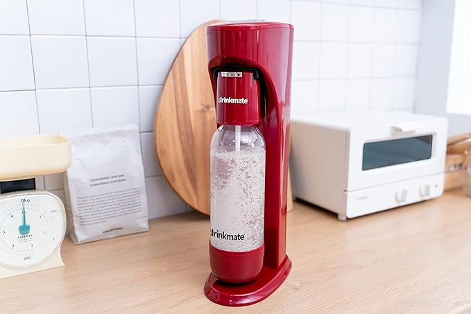 Drinkmate OmniFizz Sparkling Water and Soda Maker, Carbonates Any Drink, Bubble Up Bundle - Includes Two 60L CO2 Cylinders, One Carbonation Bottle, and Fizz Infuser (Royal Red)