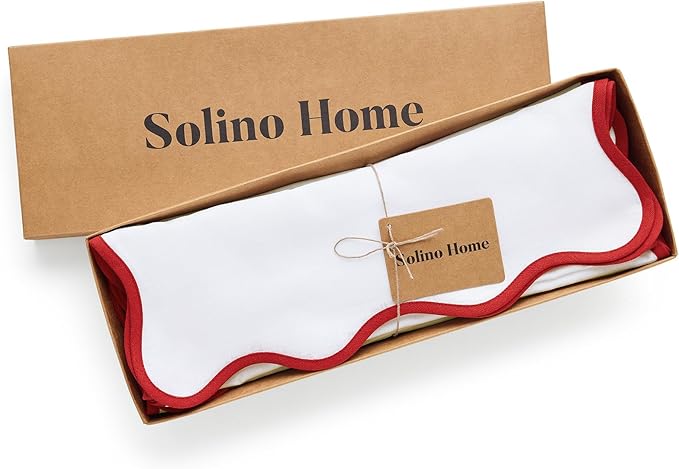 Solino Home Scallop Cloth Placemats Set of 4-100% Pure Linen Christmas White Placemats 14 x 19 Inch - Giselle Scallop Edge, Handcrafted and Machine Washable