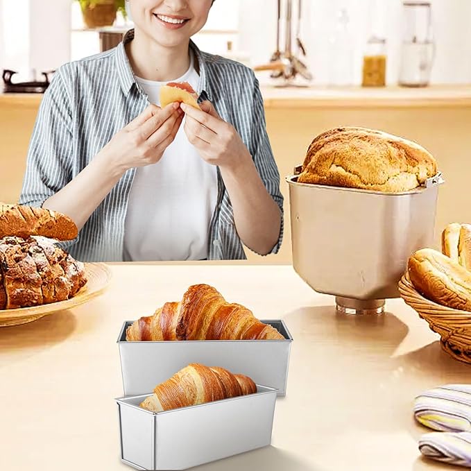 2 Pack Pullman Loaf Pan with Lid, 13x4 Inch Large Capacity Bread Loaf Pan with Cover, Non-Stick Bakeware for Baking and Toasting