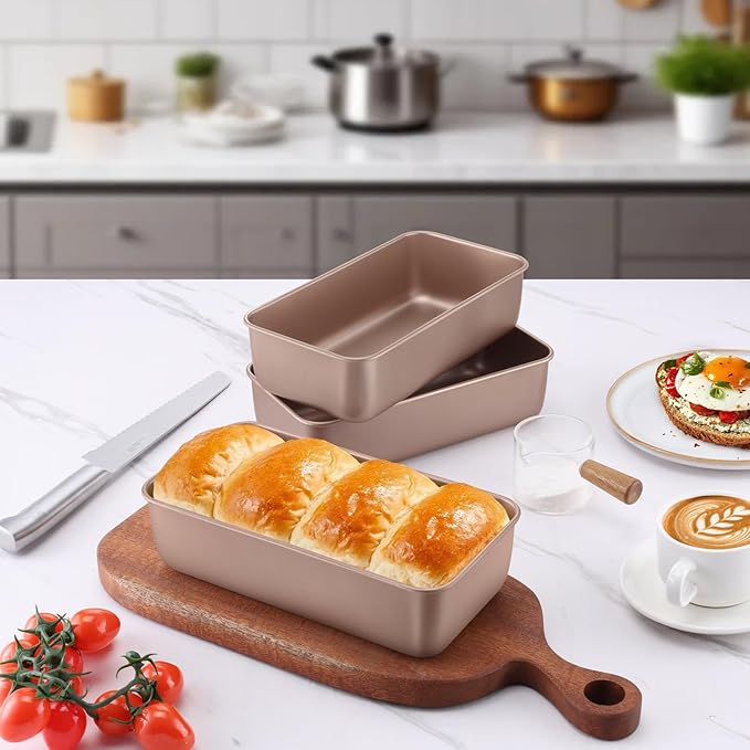LIANYU 4 Pack Loaf Pans for Baking Bread 9x5In, Stainless Steel Meatloaf Baking Loaf Tins, Heavy Duty Metal Bakeware for Bread Cake Brownies, Non Stick & Easy Release, Rose Gold
