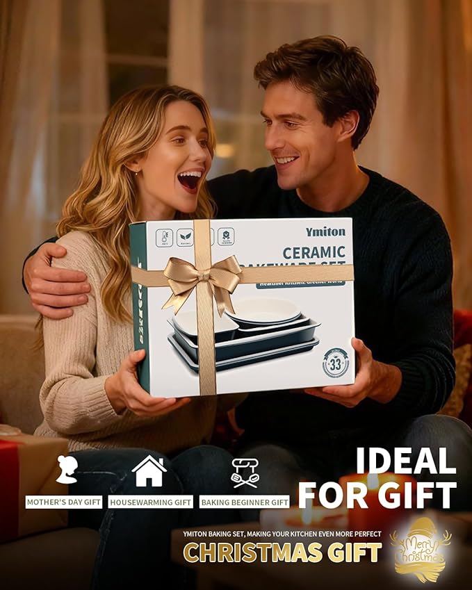 Ceramic Nonstick Baking Pans Set, Non Toxic 33 PCS Stackable Bakeware Sets, 550°F Oven Safe Baking Sheet & Pans, Warp-Free, Dishwasher Safe, PTFE/PFOA/PFOS-Free (Blue)