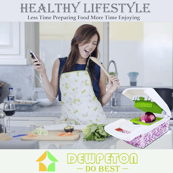 Pro-Series 20-in-1 Vegetable Chopper, Dewpeton Mandoline Slicer, Veggie Chopper, Food Chopper with Container, Vegetable Cutter Chopper & Spiralizer for Onion Salad (Home Essential Gadget & Kitchen)