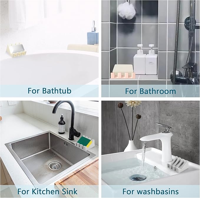 Self Draining Soap Dish,Silicone Suction Cup Soap Holder, Bathroom Soap Dish for Bar Soap,Can Extend Soap Life,Bathroom, Bath Tub, Kitchen Sink (2, Cream White)