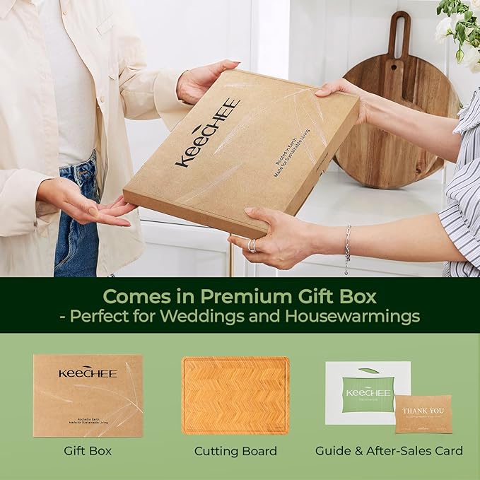 Atelier Collection Bamboo Cutting Board, Reversible Boards for Kitchen with Deep Juice Grooves and Handles, Large Wood Chopping Board for Cooking and Serving, Handcrafted Luxury Cutting Board