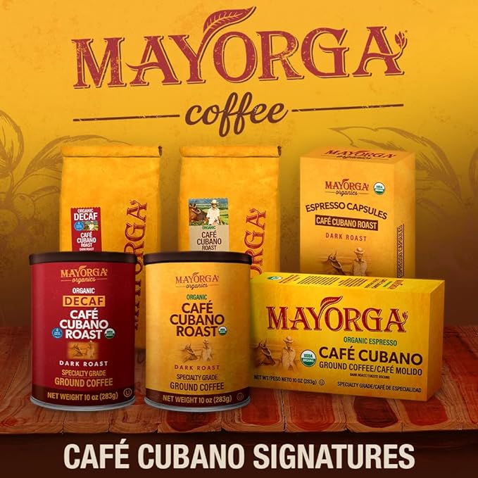 Mayorga Decaf Dark Roast 12oz Bag Cafe Swiss Water Decaffeinated Cubano Roast 100% Arabica Whole Coffee Beans - Smoothest Organic Coffee - Specialty Grade, Non-GMO, Direct Trade