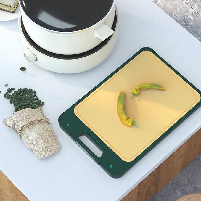 Double Sided 304 Stainless Steel Cutting Board with Self Stand Hanle, Large Plastic Chopping Board for Kitchen, Deep Juice Groove Non-slip Cooking Board, Dishwasher Safe