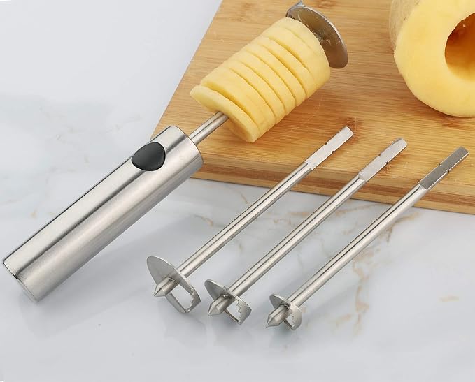 Veggie Core Drill Stainless Steel Vegetable Spiral Cutter Spiralizer Set of 4 for Coring and Hollowing out Zucchini, Potatoes, Carrot, Pear (Veggie Core)