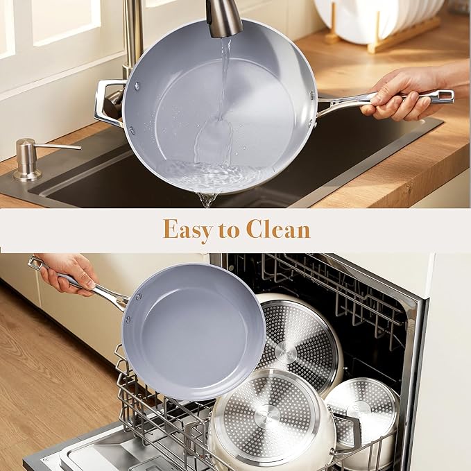 PekGema Ceramic Cookware Set Nonstick, 16 Pcs Pots and Pans Set Non Toxic, Oven Safe, Induction Cookware, Cooking Set with Steamer, PPG Ceramic PFAS PTFE PFOA FREE, Beige