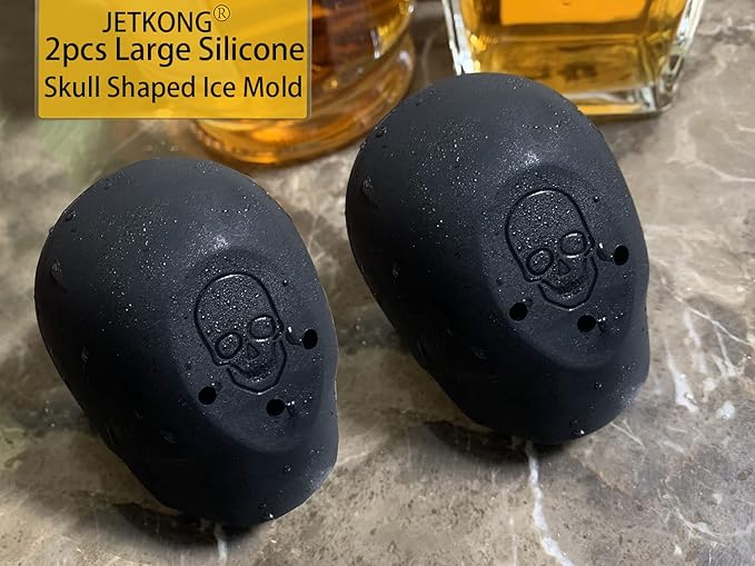 JETKONG 2 Pack Large Skull Ice Mold Silicone Ice Cube Tray 3D Skull Maker for Whiskey, Cocktails, Juice, Chocolate and Cakelet