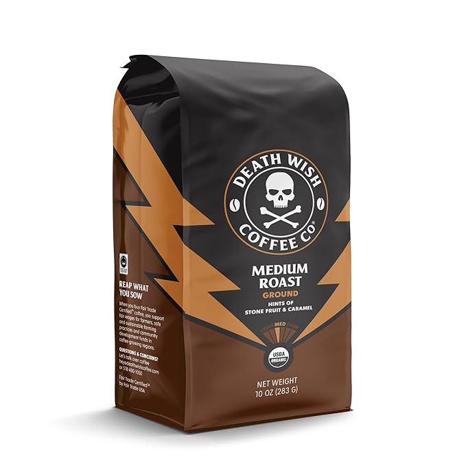 Death Wish Coffee, Medium Roast Ground Coffee, 6 pack