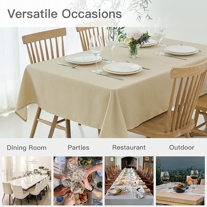 maxmill Linen Textured Rectangular Tablecloth Water Resistant Wrinkle Free Spill-Proof Stain Proof Table Cloth for Dining Room Decoration, Banquet Party Wedding Holiday Dinner, 60 x 84 Inch Beige