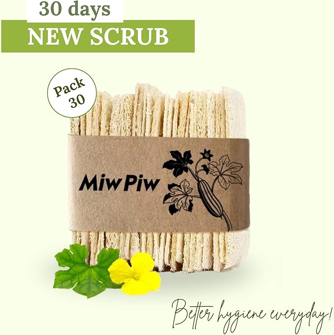 Natural Loofah Dish Sponge (Pack 30) Multipurpose Dish Sponges - 100% Biodegradable Compostable Dishwashing Scouring Pad Zero Waste (2.75" x 2.75" Each)
