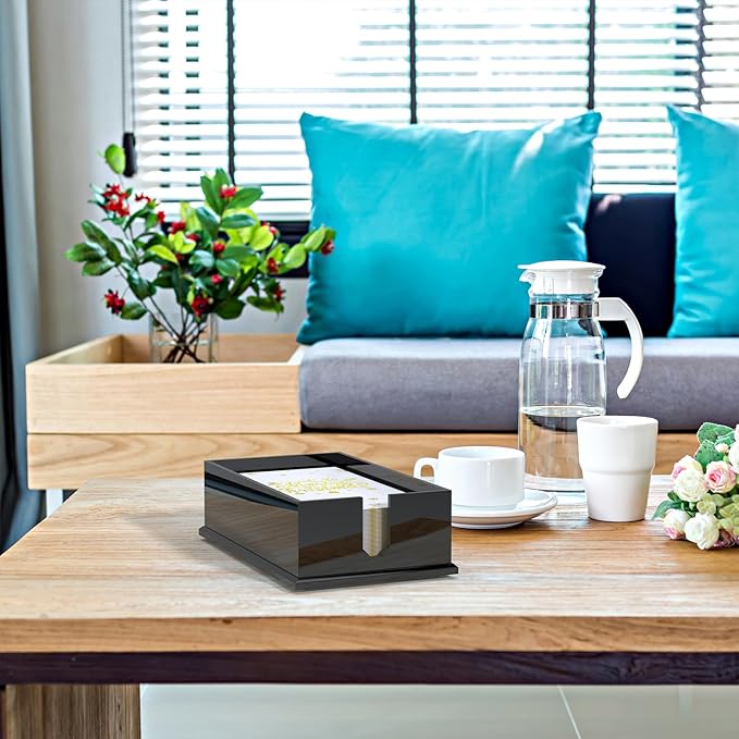 Napkin Holder for Table, Acrylic Napkin Paper Towel Holder for Kitchen, Clear Acrylic Guest Towel Holder Tray for Bathroom, Cocktail Napkin Holder for Dinner (Rectangle Black 0.16+0.31in Thickness)