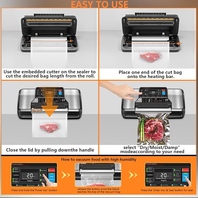 95Kpa Vacuum Sealer Machine for Food with Bags, 12-in-1 Food Saver Vacuum Sealer with Double Heat Seal, Built-in Cutter,Accessory Hose, Bag Storage,10 Bags, 1 Bag Roll & Marker Pen,App Control