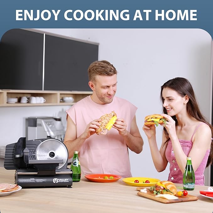 Meat Slicer Machine for Home, Electric Food Slicer with 7.5" Stainless Steel Blade, Adjustable Thickness, Easy to Clean, Cuts Meat, Bread, Cheese and Deli, Black