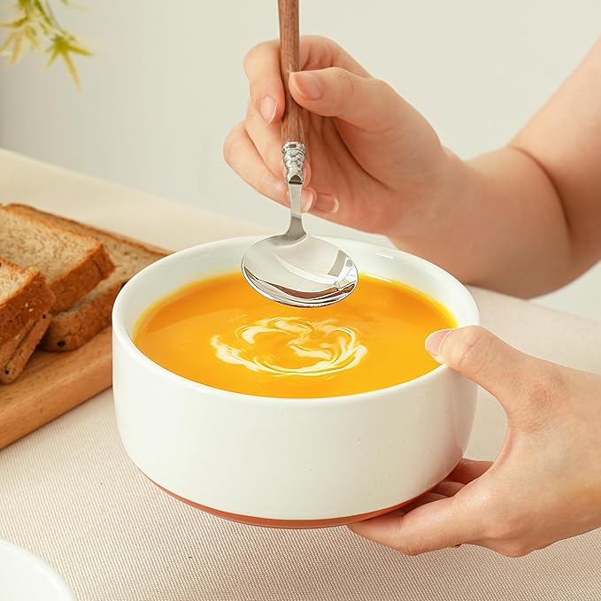 Stoneware Cereal Bowls Set of 4, 6 Inch Deep Bowl for Oatmeal, Soup, Ceramic Bowls Sets, Microwave Safe, Dishwasher Safe, Versatile for All Seasons, Stardust Glaze White