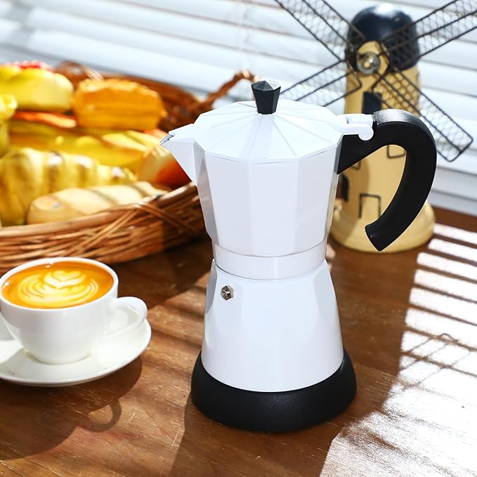 Coffee Pot 6 Cup Electric Espresso Coffee Maker Italian Moka Maker 300ml Portable Aluminum Espresso Machine Cafetera Moka Pot with Detachable Base, Gift for Home Travel(White)
