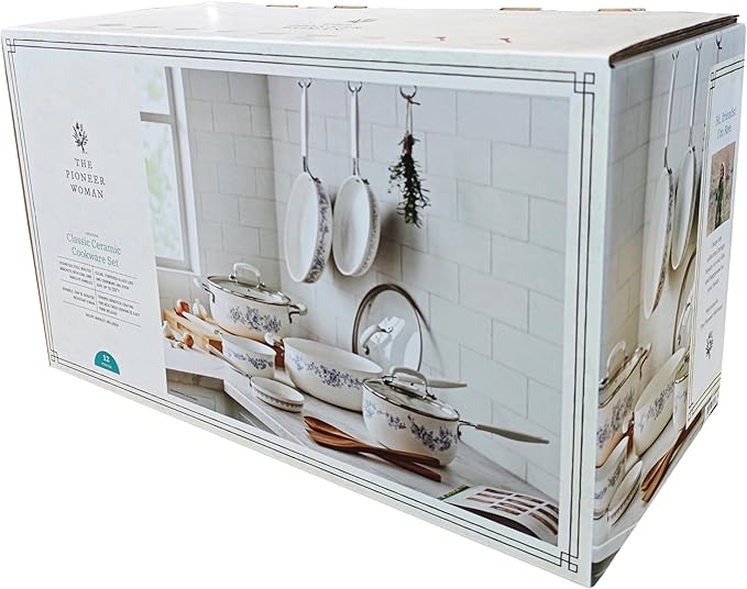 Pioneeer Woman 12-Piece Aluminum Ceramic Cookware Set - Nonstick Pots & Pans for Effortless Cooking