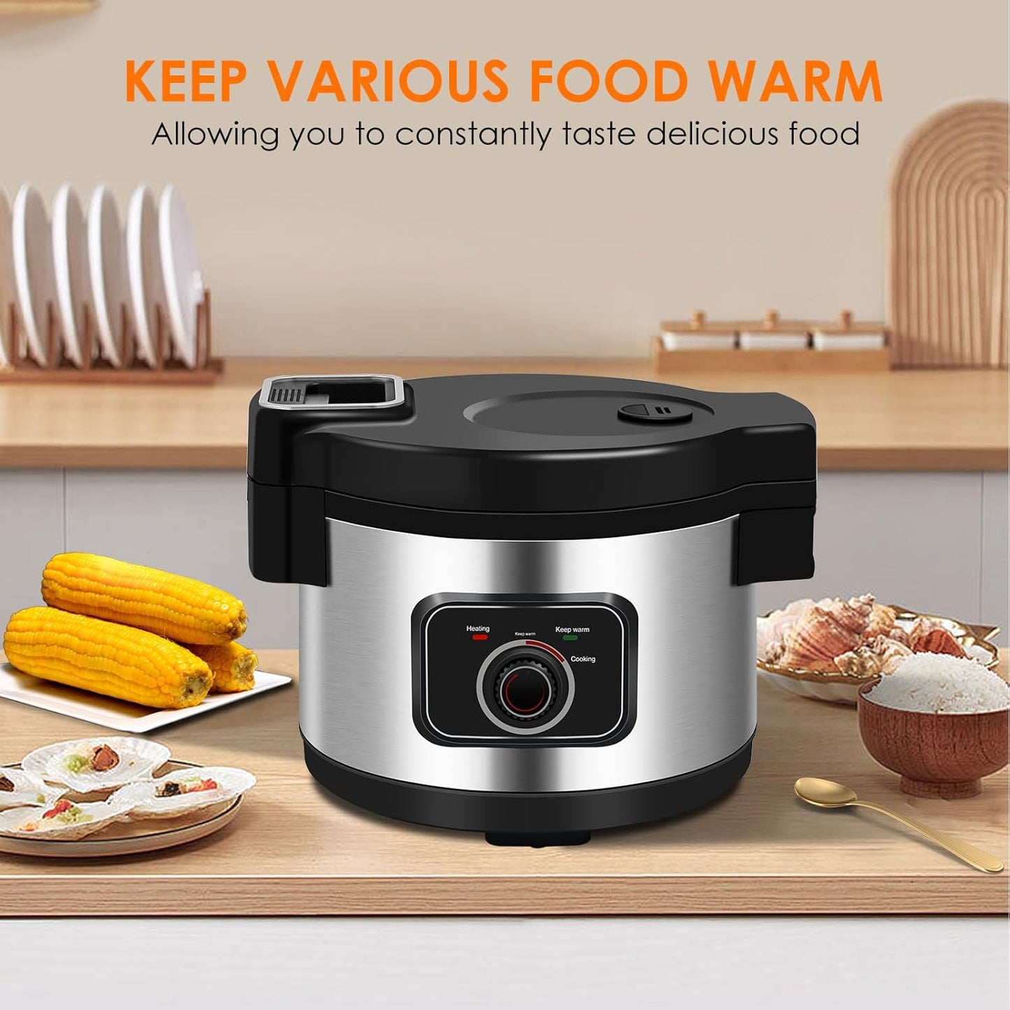 Commercial Rice Cooker Large Rice Cooker 50Cup(Cooked)/25Cup (Uncooked), 1850W 13L Rice Cooker for Restaurant Canteen Party Commercial Rice Warmer for 24H