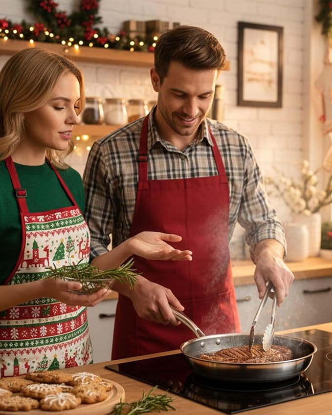 Nonstick Frying Pans with Lid,8/10/12 inch Stainless Steel Skillet Set with Honeycomb Surface, Induction Compatible, Oven & Dishwasher Safe, PFAS-Free Cookware Sets (Stainless Steel, Frying Pan 6PCS)