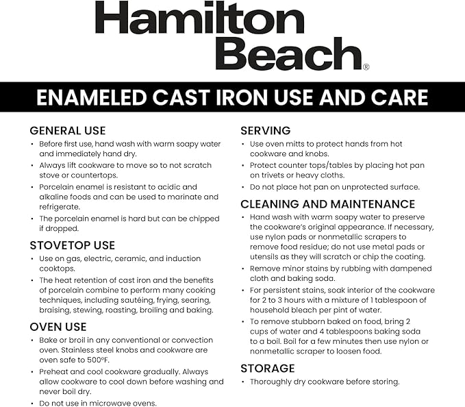 Hamilton Beach Enameled Cast Iron Dutch Oven 5.5-Quart Slate, Cream Enamel Dutch Oven Pot with Lid