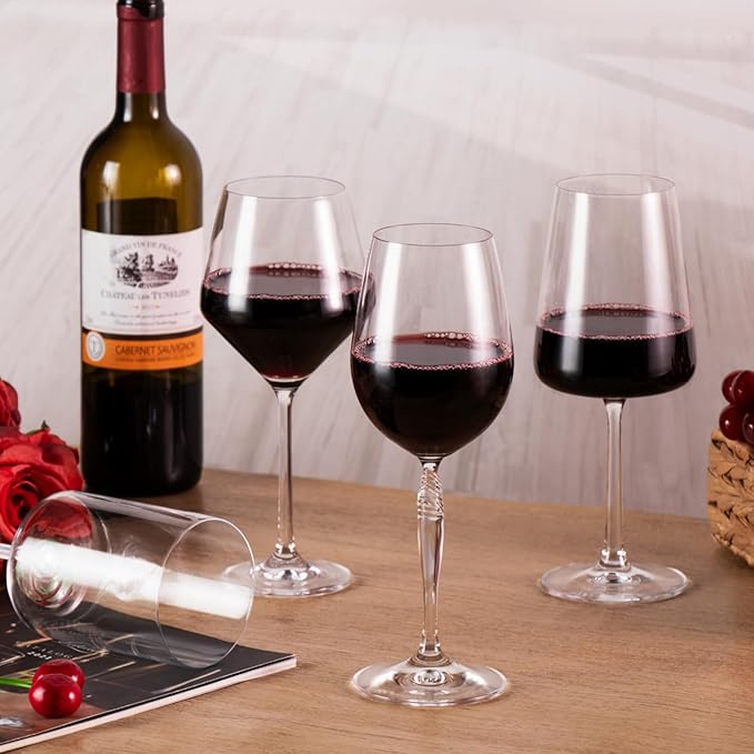 KAMMAK Wine Glasses Set of 2, 17 oz Hand Blown Crystal Bordeaux Wine Glasses, Thin Rim & Long Stem, Perfect for Red & White, Daily Use, Wedding Anniversary or Birthday Gift with Gift Box, S85BJ52