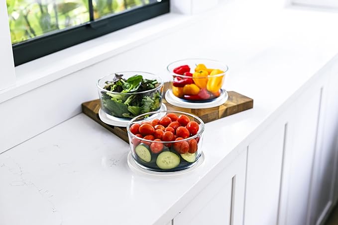 6-Piece Glass Food Storage Containers Set (3 Containers + 3 BPA-Free Lids) | 4-Cup, Leakproof | Microwave, Freezer, Oven & Dishwasher Safe | Ideal for Meal Prep & Pantry Organization