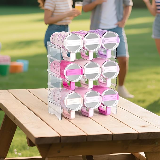 JYPS Water Bottle Tumbler Organizer, Stackable Stanley 40oz with Handle Cup Organizer, Large Water Bottle Holder Stanley Cup Accessories for Cabinet Pantry Kitchen Organizers and Storage(9-Bottle)