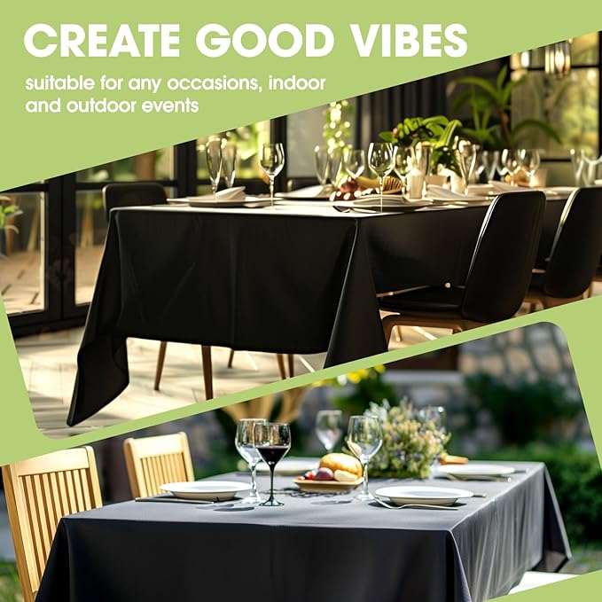 Pureegg Rectangle Table Cloth 60" x 84" – Durable Polyester Tablecloth Offers Reusable & Washable Protection, Ideal for Outdoor Party, Picnic, Wedding, Banquet and Birthday, 3 Pack, Black