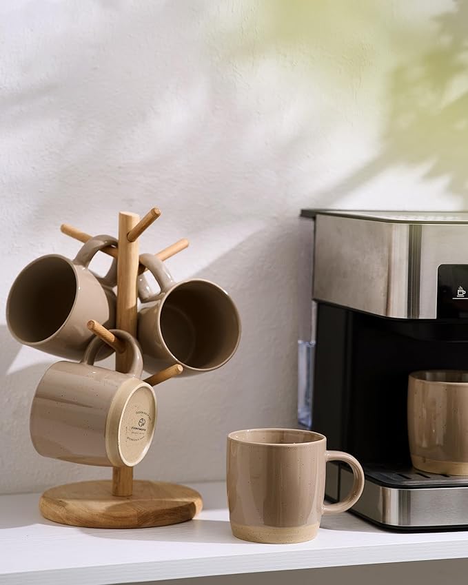 famiware Coffee Mugs for 6, 12 oz Mug Set, Dringking Cup with Handle for Coffee, Tea, Cocoa, Milk, Milkyway serise, Cinnamon Brown