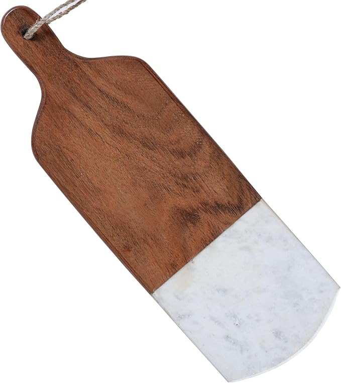 Marble & Acacia Wood Cutting Board – 16.25x5.5" White Charcuterie, Cheese & Serving Tray for Bread, Steak, Fruit – Elegant Solid Chopping Board for Kitchen & Parties