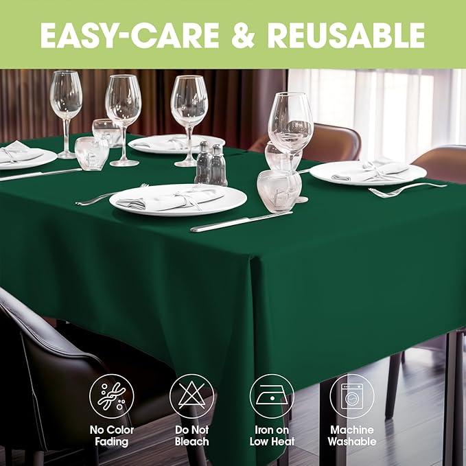 Pureegg Rectangle Table Cloth 60" x 84" – Durable Polyester Tablecloth Offers Reusable & Washable Protection, Ideal for Outdoor Party, Picnic, Wedding, Banquet and Birthday, Hunter Green