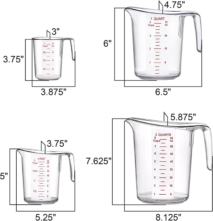 Amazing Abby - Melissa - Plastic Measuring Cups (4-Piece Set), Food-Grade Measuring Jugs, 1/2/4/8-Cup Capacity, Unbreakable, Stackable, Dishwasher-Safe, Great for Oil, Vinegar, Flour, and More
