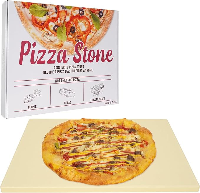GOOD GAIN Pizza Stone for Oven Grill - Cordierite Baking Stone for Bread, Pies | 15'' x 12'' Rectangular Oven Stones for Cooking | Indoor,Outdoor | Durable, Heat Shock Resistant (Beige)