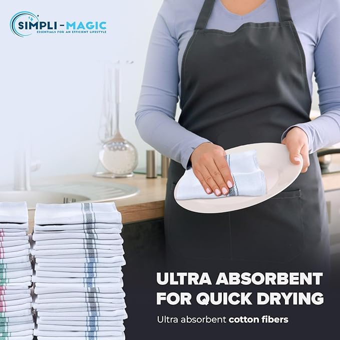 Simpli-Magic Cotton Herringbone Dish Towels, 15"x25" (30 Pack) – High Absorbent Kitchen Hand Towels (Multi-Color)