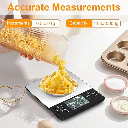 Food Scale with Nutritional Calculator, Calorie Scale, Kitchen Scales Digital Weight Grams and Ounces, for Meal Prep, and Weight Loss, Units in Lbs, Grams, Ounces, Batteries Included