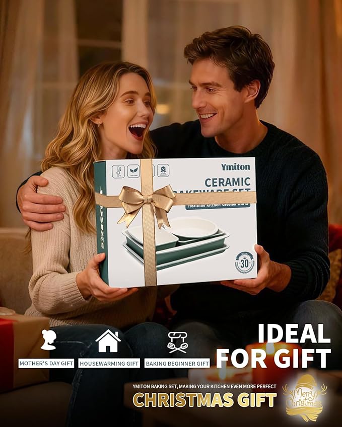 Ceramic Nonstick Baking Pans Set, Non Toxic 30 PCS Stackable Bakeware Sets, 550°F Oven Safe Baking Sheet & Pans, Warp-Free, Dishwasher Safe, PTFE/PFOA/PFOS-Free (Green)