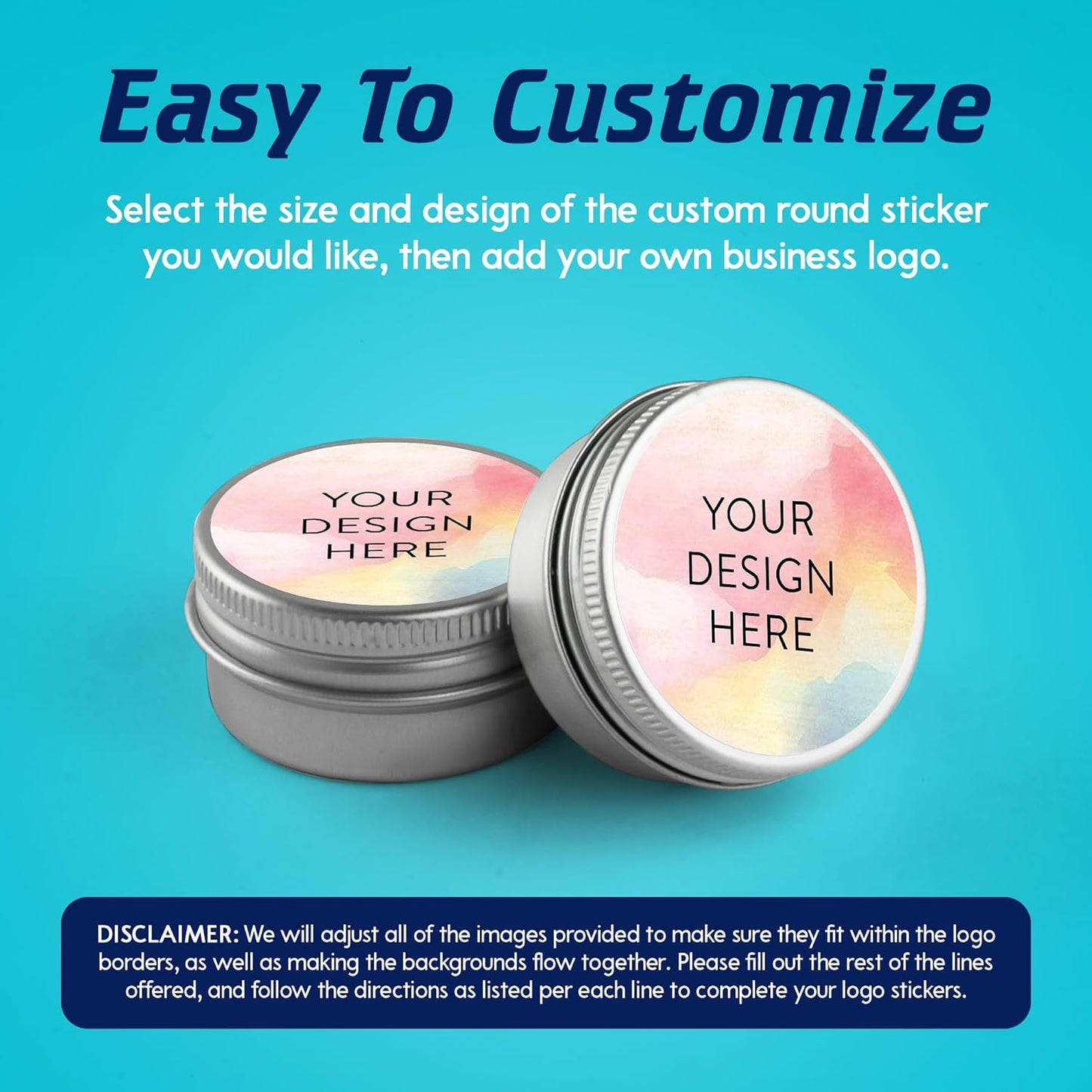 100 Custom Vinyl Stickers - Upload Your own Image, Text, Design, Logo - Personalized Logo Labels for Handmade, Packaging, Bottle, Jars, Candle, Brand Stickers (Watercolor, 4x4)