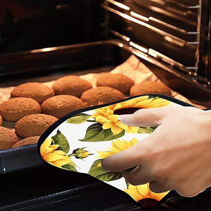 Groovy Sunflower Pot Holders Set of 2 Kitchen Heat Resistant Potholders for Microwave Cooking Baking Oven End Dishes and BBQ Gifts for Women