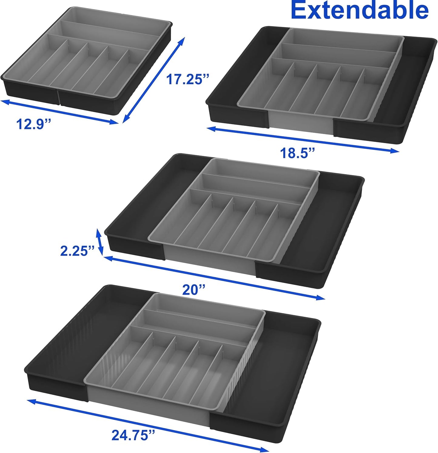 Simple Houseware Expandable Kitchen Drawer Flatware Organizer, Black/Gray